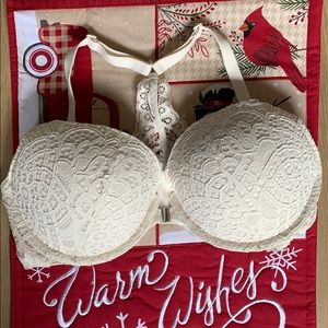 Front clasping white lace push up bra